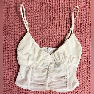 Garage White Ruched Mesh Bustier Crop Top